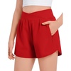 Arshiner Girls Athletic Shorts Crossover High Waisted 2 in 1 Running Shorts with Pockets for Kids Sports Volleyball Soccer(Red)