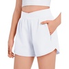 Arshiner Girls Athletic Shorts Crossover High Waisted 2 in 1 Running Shorts with Pockets for Kids Sports Volleyball Soccer(White)