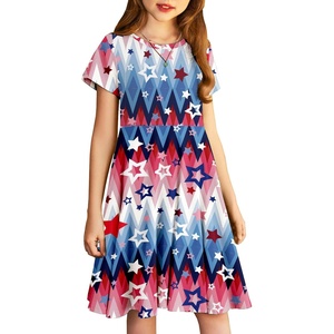 Arshiner Girl’s Summer Dresses Short Sleeve Casual Holiday Skater Twirl Dress with Pockets(Star Red Blue White)