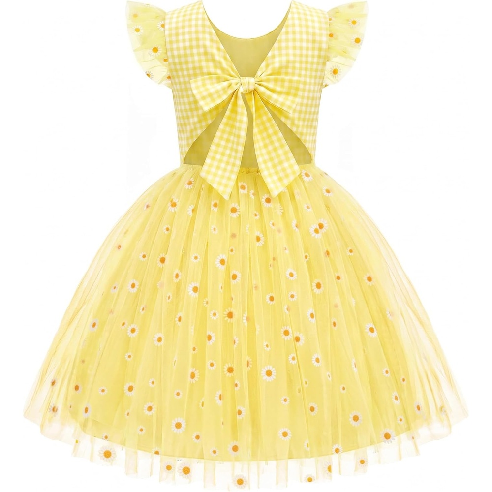 image:imageArshiner Toddler Tutu Dress Little Girls Summer Tulle Backless Party Birthday Cotton Dresses 26YYellow Plaid Daisy