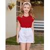 Arshiner Girls T Shirts Cap Sleeves Casual Summer Tops Crewneck Tank Loose Fit Fashion Blouse Tee(Red)
