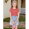 Arshiner Girls T Shirts Cap Sleeves Casual Summer Tops Crewneck Tank Loose Fit Fashion Blouse Tee(Red Stripe)