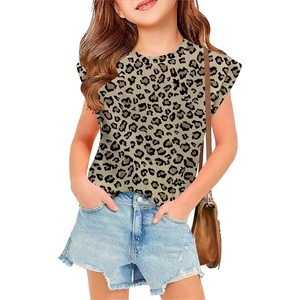 Arshiner Girls T Shirts Cap Sleeves Casual Summer Tops Crewneck Tank Loose Fit Fashion Blouse Tee(Leopard Print)
