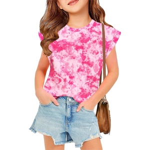 Arshiner Girls T Shirts Cap Sleeves Casual Summer Tops Crewneck Tank Loose Fit Fashion Blouse Tee(Pink Tie Dye)