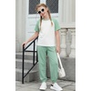 Arshiner Girls 2 Piece Outfits Fashion Clothes Short Sleeve Tops and Jogger Pants Kids Tracksuit Sweatsuits Set(Light Green)