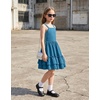 Arshiner Girls Cami Summer Dress Boho Sleeveless Casual Sundress with Pockets for 4-12 Y(Deep Lake Blue)