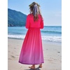Arshiner Girls Maxi Dress Long/Short Sleeve Casual Holiday Dress with Pockets for 5-13 Years(Long Sleeve Rose Red Gradient)