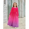 Arshiner Girls Maxi Dress Long/Short Sleeve Casual Holiday Dress with Pockets for 5-13 Years(Long Sleeve Rose Red Gradient)