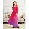 Arshiner Girls Maxi Dress Long/Short Sleeve Casual Holiday Dress with Pockets for 5-13 Years(Long Sleeve Rose Red Gradient)