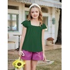 Arshiner Girls Shirts Short Sleeve Square Neck Summer Lace Openwork Pleated Tops Blouse Tunic(Dark Green)