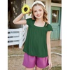 Arshiner Girls Shirts Short Sleeve Square Neck Summer Lace Openwork Pleated Tops Blouse Tunic(Dark Green)