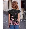 Arshiner Girls Shirts Short Sleeve Square Neck Summer Lace Openwork Pleated Tops Blouse Tunic(Floral Black)