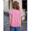 Arshiner Girls Shirts Short Sleeve Square Neck Summer Lace Openwork Pleated Tops Blouse Tunic(Floral Pink)