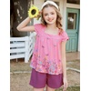 Arshiner Girls Shirts Short Sleeve Square Neck Summer Lace Openwork Pleated Tops Blouse Tunic(Floral Pink)