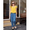 Arshiner Girls Shirts Short Sleeve Square Neck Summer Lace Openwork Pleated Tops Blouse Tunic(Gold Yellow)