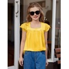 Arshiner Girls Shirts Short Sleeve Square Neck Summer Lace Openwork Pleated Tops Blouse Tunic(Gold Yellow)