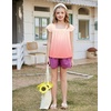 Arshiner Girls Shirts Short Sleeve Square Neck Summer Lace Openwork Pleated Tops Blouse Tunic(Gradient Pink)