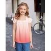 Arshiner Girls Shirts Short Sleeve Square Neck Summer Lace Openwork Pleated Tops Blouse Tunic(Gradient Pink)
