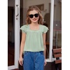 Arshiner Girls Shirts Short Sleeve Square Neck Summer Lace Openwork Pleated Tops Blouse Tunic(Light Green)