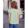 Arshiner Girls Shirts Short Sleeve Square Neck Summer Lace Openwork Pleated Tops Blouse Tunic(Light Green)