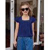 Arshiner Girls Shirts Short Sleeve Square Neck Summer Lace Openwork Pleated Tops Blouse Tunic(Royal)