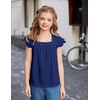 Arshiner Girls Shirts Short Sleeve Square Neck Summer Lace Openwork Pleated Tops Blouse Tunic(Royal)