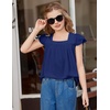 Arshiner Girls Shirts Short Sleeve Square Neck Summer Lace Openwork Pleated Tops Blouse Tunic(Royal)