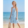 Arshiner Girls Tie Back Dress Spaghetti Strap Ruffle Hem Casual Summer Beach Sundress with Pockets(Blue Floral)