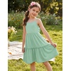 Arshiner Girls Tie Back Dress Spaghetti Strap Ruffle Hem Casual Summer Beach Sundress with Pockets(Light Green)