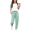 Arshiner Girls 2 Piece Outfits Fashion Clothes Short Sleeve Tops and Jogger Pants Kids Tracksuit Sweatsuits Set(Light Green)