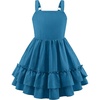 Arshiner Girls Cami Summer Dress Boho Sleeveless Casual Sundress with Pockets for 4-12 Y(Deep Lake Blue)