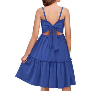 Arshiner Girls Tie Back Dress Spaghetti Strap Ruffle Hem Casual Summer Beach Sundress with Pockets(Royal Blue)