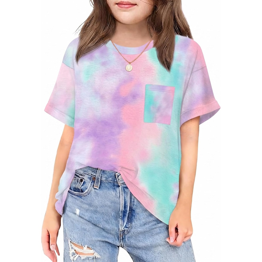 image:imageArshiner Girls Oversized T Shirts with Pocket Short Sleeve Basic Crewneck Summer Casual Loose Tops Clothes 514 YearsTie Dyea