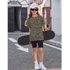 Arshiner Girls Oversized T Shirts with Pocket Short Sleeve Basic Crewneck Summer Casual Loose Tops Clothes 5-14 Years(Leopard Print)