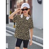 Arshiner Girls Oversized T Shirts with Pocket Short Sleeve Basic Crewneck Summer Casual Loose Tops Clothes 5-14 Years(Leopard Print)