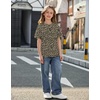 Arshiner Girls Oversized T Shirts with Pocket Short Sleeve Basic Crewneck Summer Casual Loose Tops Clothes 5-14 Years(Leopard Print)