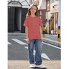 Arshiner Girls Oversized T Shirts with Pocket Short Sleeve Basic Crewneck Summer Casual Loose Tops Clothes 5-14 Years(Red Stripe)