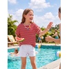Arshiner Girls Oversized T Shirts with Pocket Short Sleeve Basic Crewneck Summer Casual Loose Tops Clothes 5-14 Years(Red Stripe)