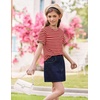 Arshiner Girls Oversized T Shirts with Pocket Short Sleeve Basic Crewneck Summer Casual Loose Tops Clothes 5-14 Years(Red Stripe)