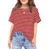 Arshiner Girls Oversized T Shirts with Pocket Short Sleeve Basic Crewneck Summer Casual Loose Tops Clothes 5-14 Years(Red Stripe)