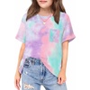 Arshiner Girls Oversized T Shirts with Pocket Short Sleeve Basic Crewneck Summer Casual Loose Tops Clothes 5-14 Years(Tie Dye-a)