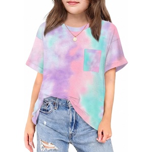 Arshiner Girls Oversized T Shirts with Pocket Short Sleeve Basic Crewneck Summer Casual Loose Tops Clothes 5-14 Years(Tie Dye-a)