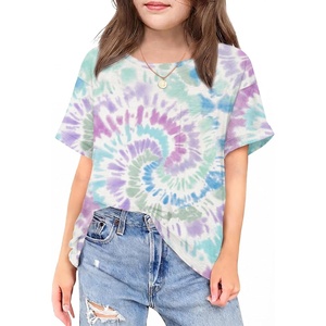 Arshiner Girls Oversized T Shirts with Pocket Short Sleeve Basic Crewneck Summer Casual Loose Tops Clothes 5-14 Years(Tie Dye-b)
