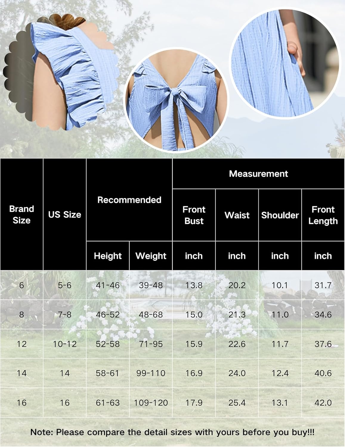 image:imageArshiner Girls Summer Tie Back Dress Tween Boho Casual Square Neck Flutter Sleeve Maxi Dresses with PocketsLight Yellow