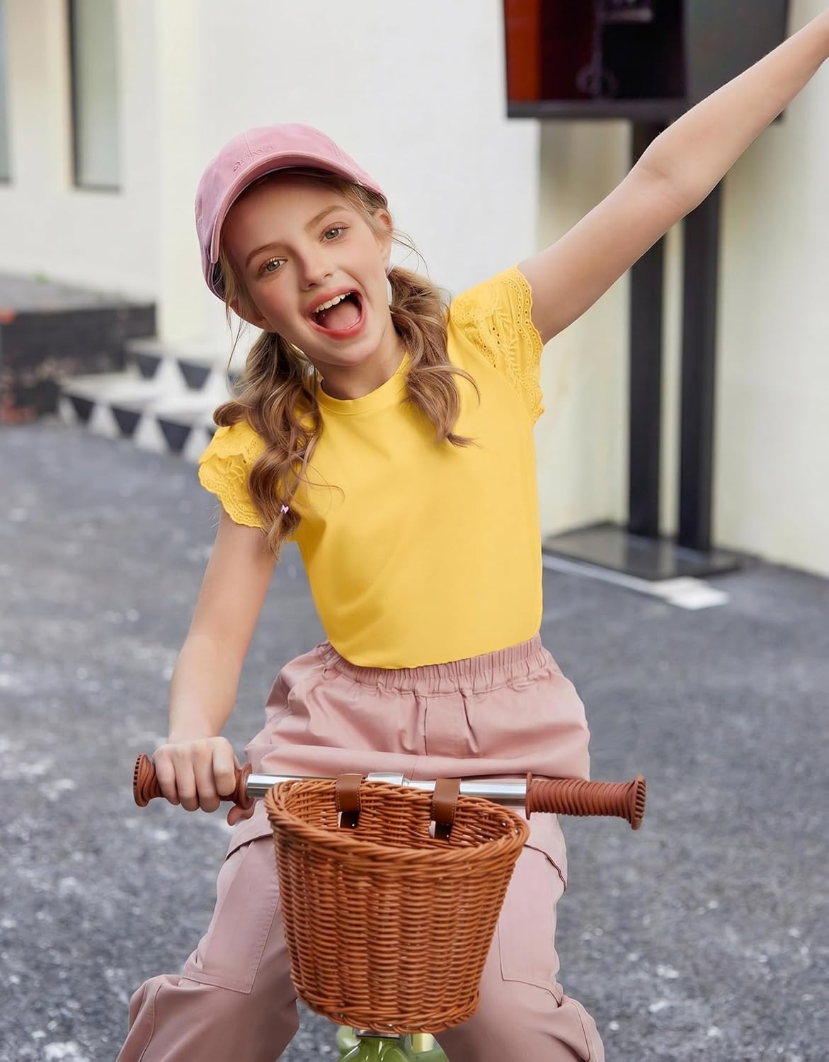 image:imageArshiner Girls T Shirts Lace Petal Short Sleeves Kids Crewneck Casual Blouse Summer Tops TeesYellow