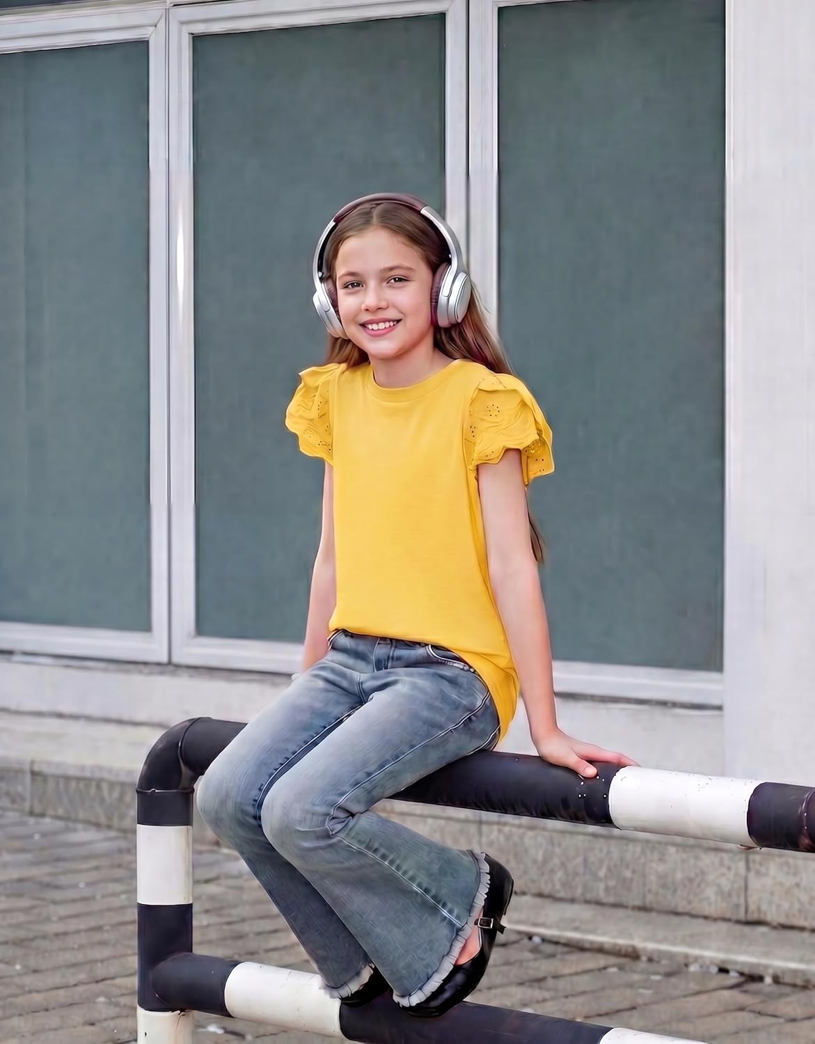 image:imageArshiner Girls T Shirts Lace Petal Short Sleeves Kids Crewneck Casual Blouse Summer Tops TeesYellow