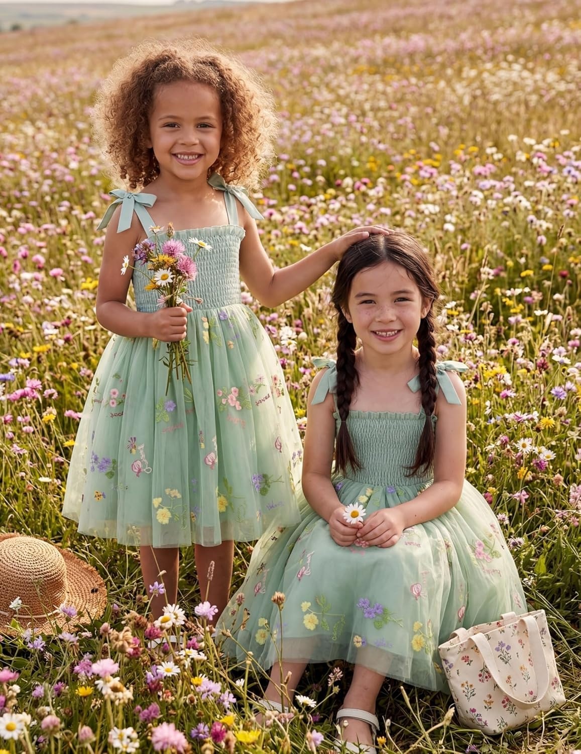 image:imageArshiner Toddler Girl Tutu Dress Summer BowTie Straps Casual Dresses Kids Princess Flowy Swing Clothes for 27YGreen Floral
