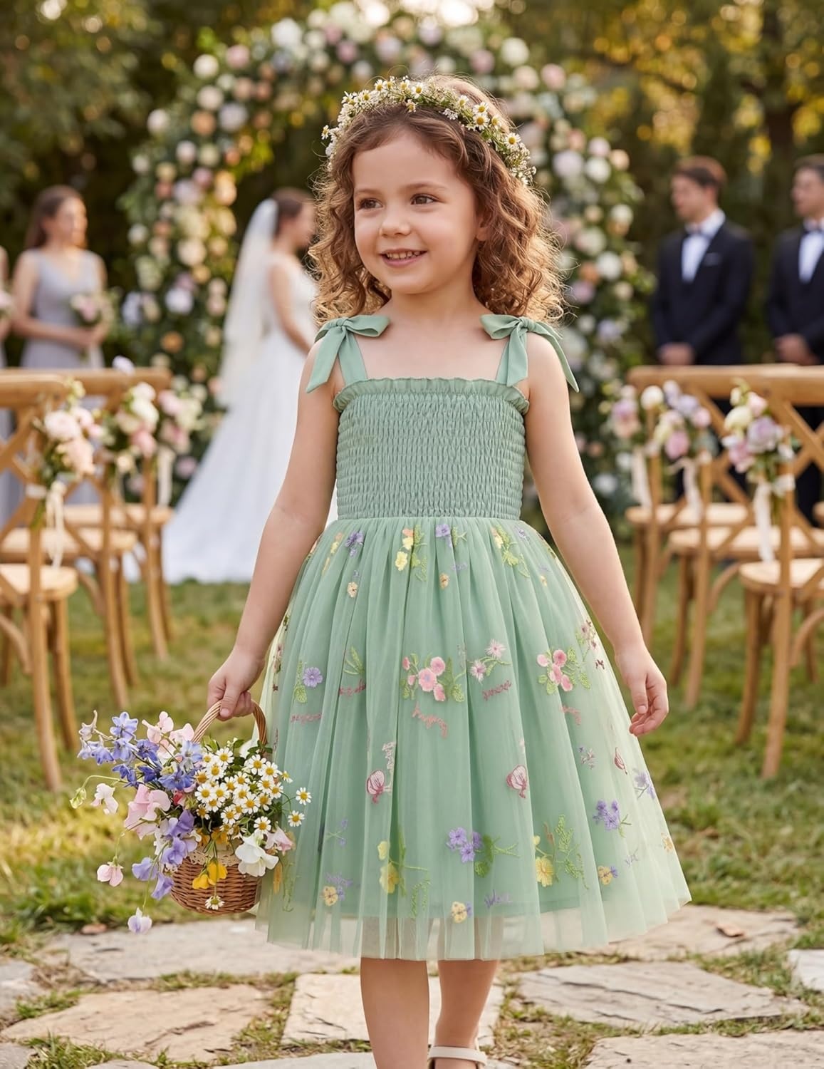 image:imageArshiner Toddler Girl Tutu Dress Summer BowTie Straps Casual Dresses Kids Princess Flowy Swing Clothes for 27YGreen Floral