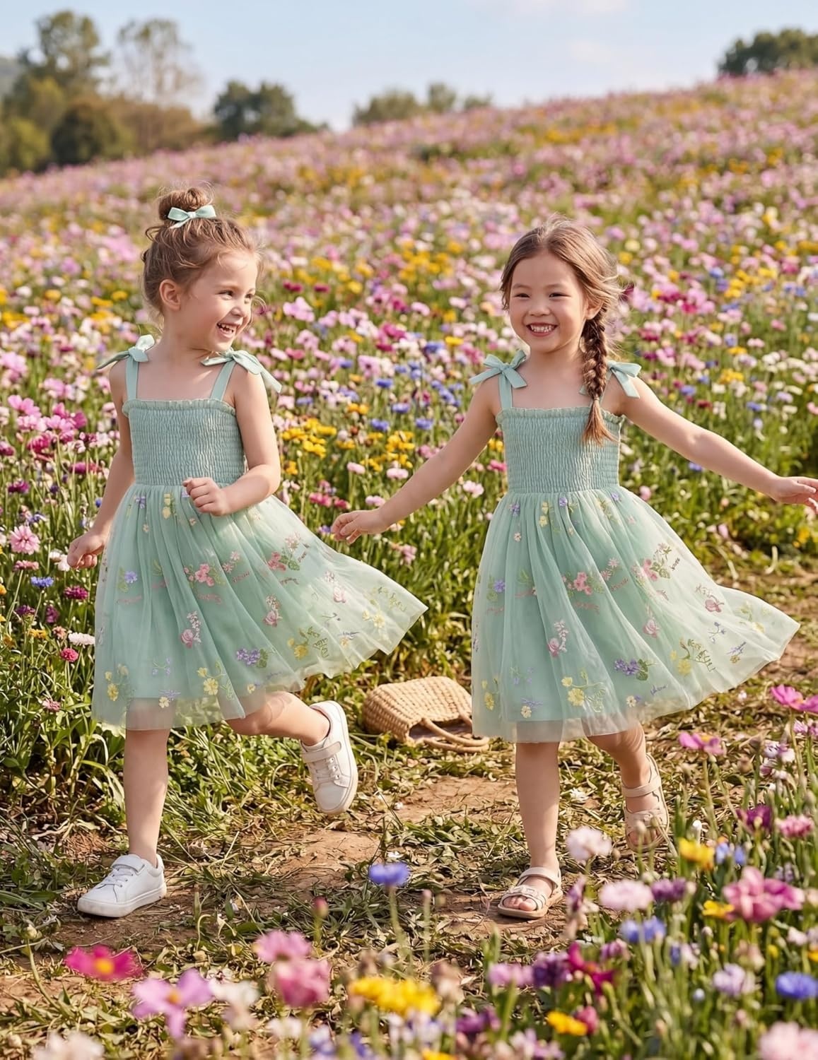 image:imageArshiner Toddler Girl Tutu Dress Summer BowTie Straps Casual Dresses Kids Princess Flowy Swing Clothes for 27YGreen Floral