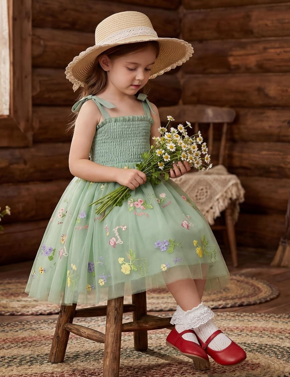 image:imageArshiner Toddler Girl Tutu Dress Summer BowTie Straps Casual Dresses Kids Princess Flowy Swing Clothes for 27YGreen Floral